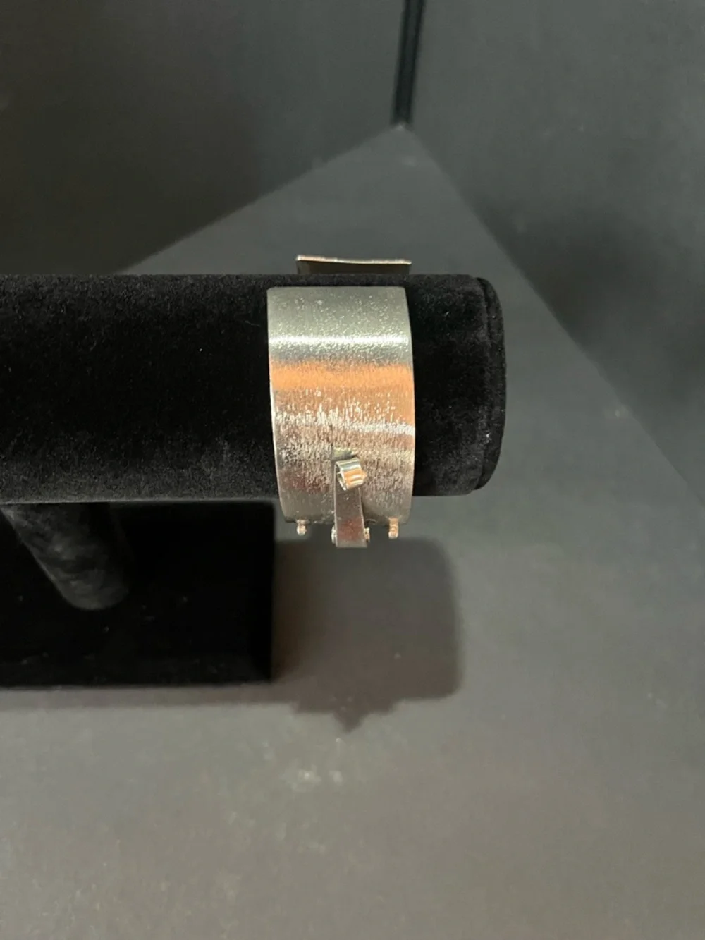 Silvertone Modernist industrial cuff bracelet Sculptural Steampunk